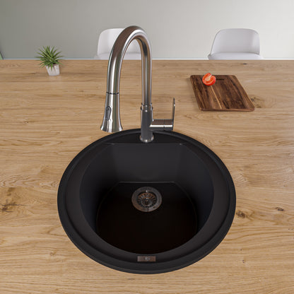 ALFI brand AB2020DI-BLA Black 20" Drop-In Round Granite Composite Kitchen Prep Sink