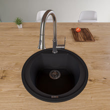 Load image into Gallery viewer, ALFI brand AB2020DI-BLA Black 20&quot; Drop-In Round Granite Composite Kitchen Prep Sink