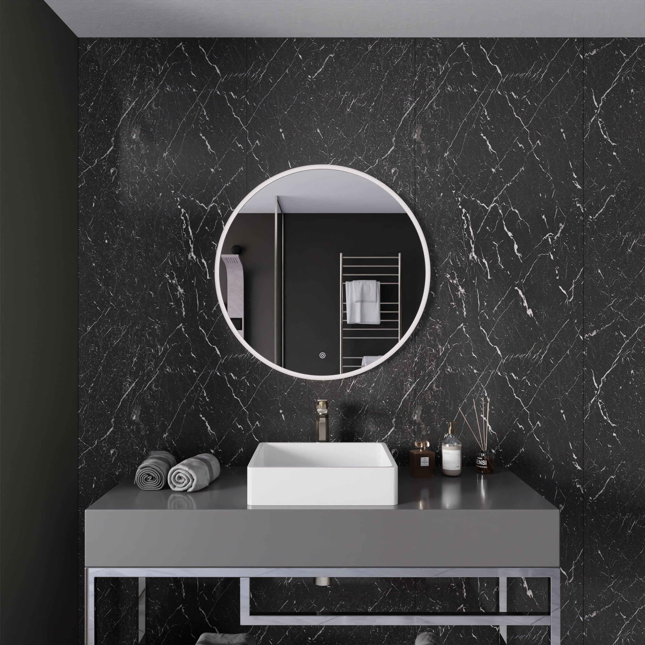 ANZZI 28 in. Diameter Round LED Front Lighting Bathroom Mirror with Defogger