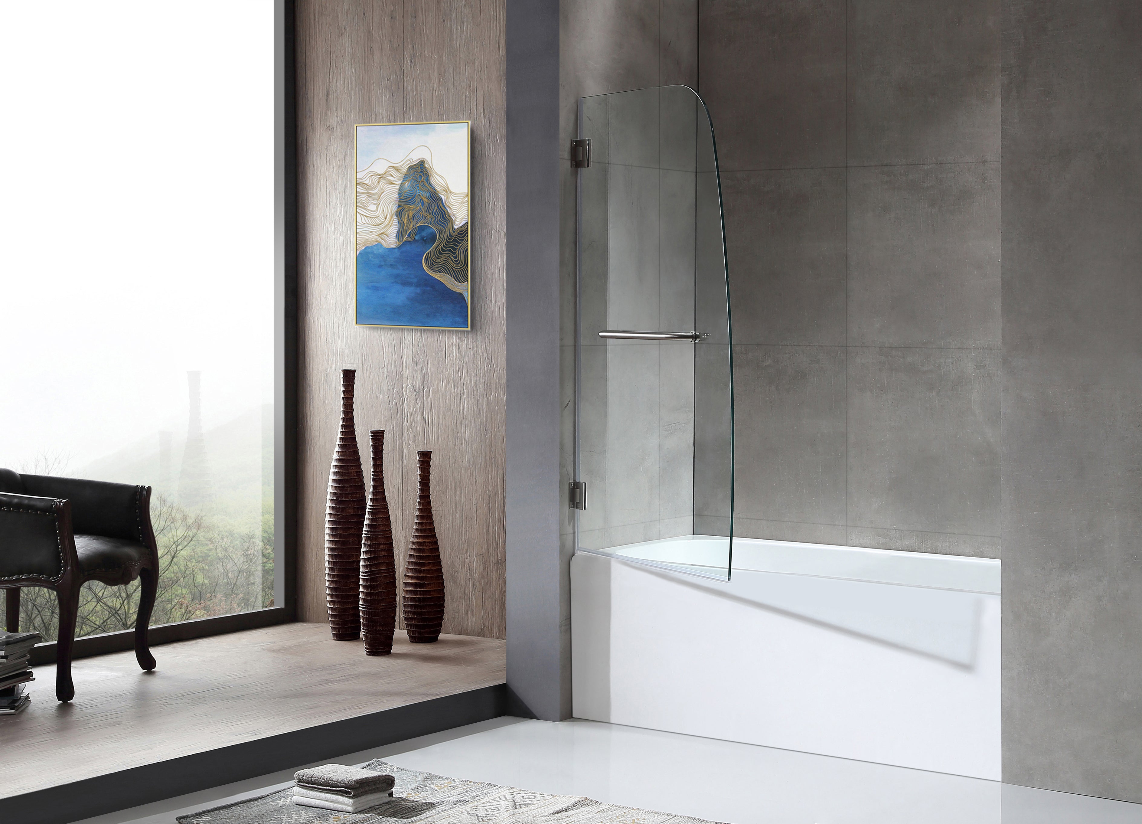 Vensea Series 34 in. by 58 in. Frameless Hinged Tub Door