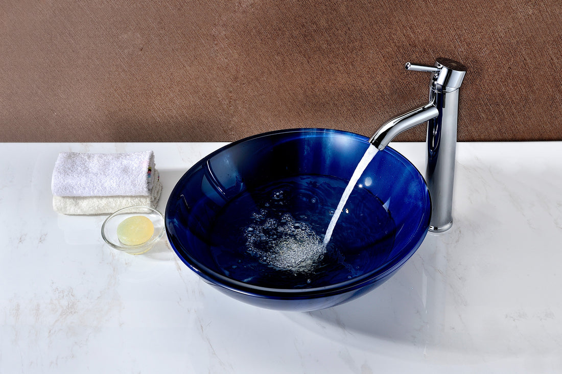 Meno Series Deco-Glass Vessel Sink in Lustrous Blue