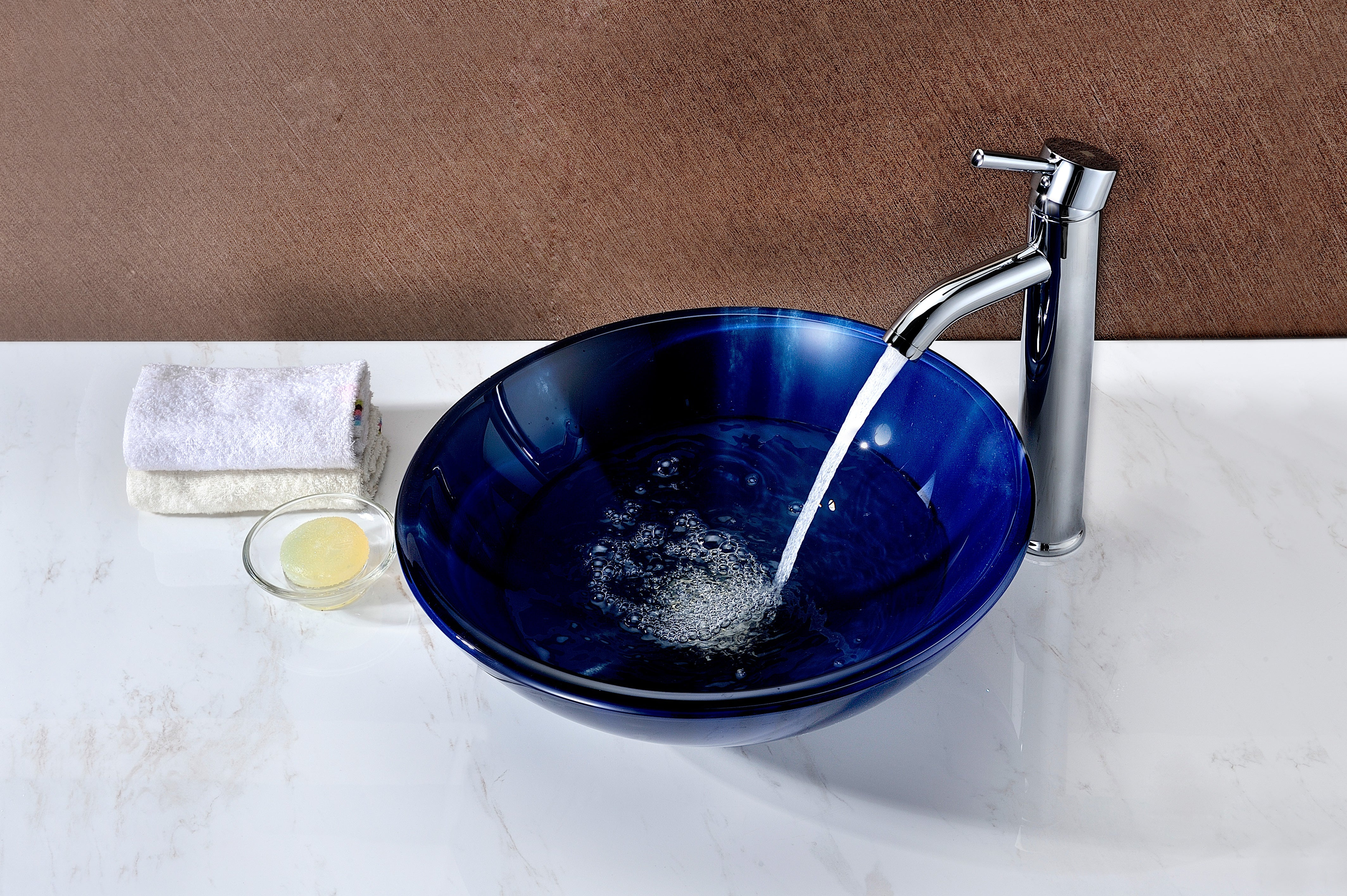 Meno Series Deco-Glass Vessel Sink in Lustrous Blue