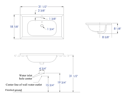 EAGO BH003 White Ceramic 32"x19" Rectangular Drop In Sink