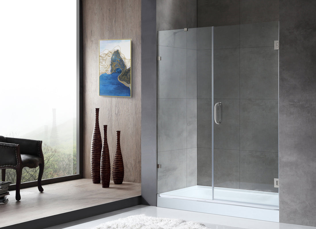 Makata Series 60 in. by 72 in. Frameless Hinged Alcove Shower Door with Handle
