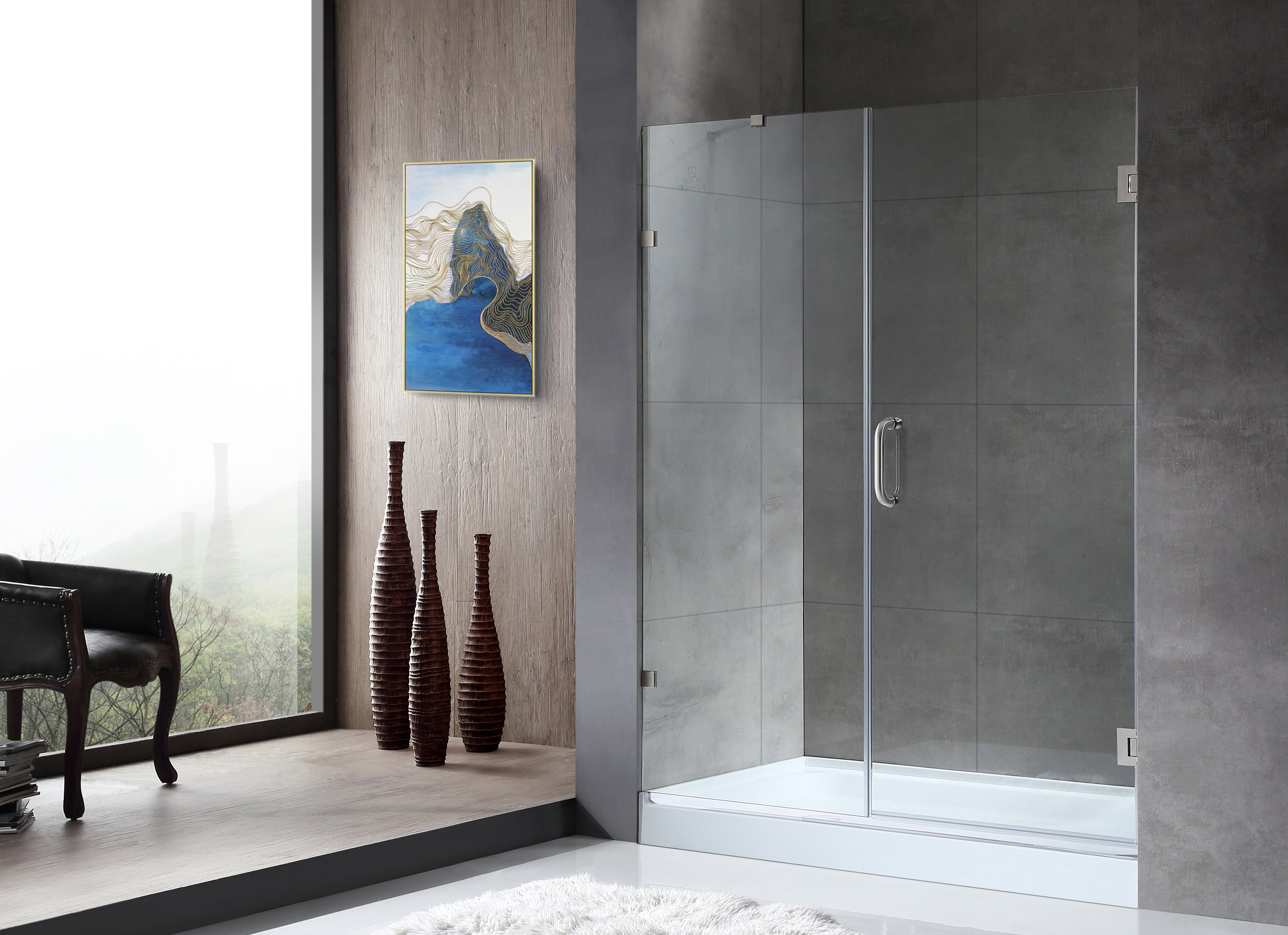 Makata Series 60 in. by 72 in. Frameless Hinged Alcove Shower Door with Handle