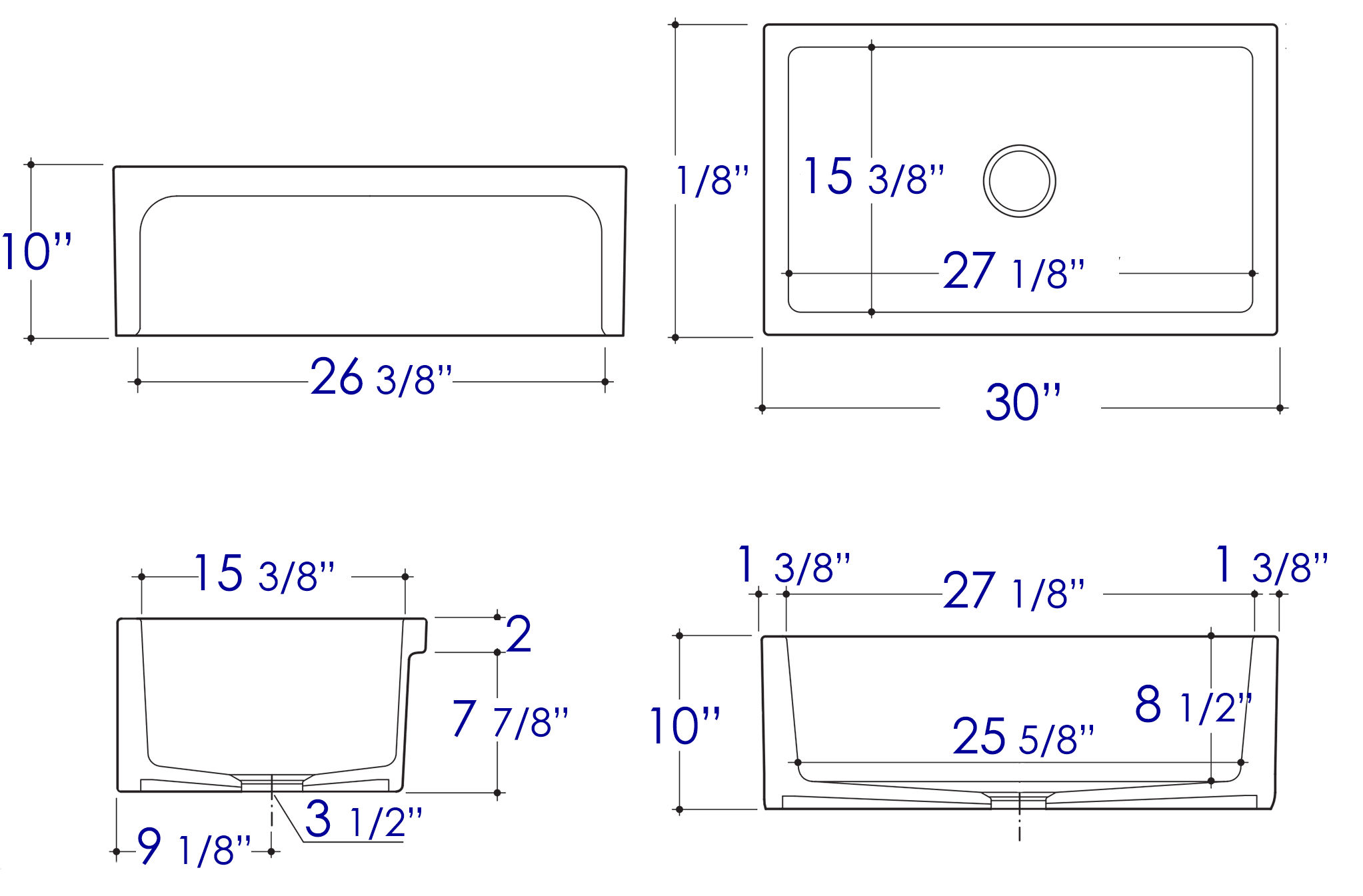 ALFI brand AB3018ARCH-W  30" White Arched Apron Thick Wall Fireclay Single Bowl Farm Sink