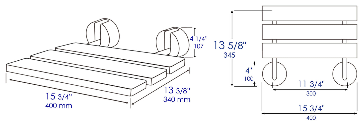 ALFI brand ABS16R-BM Black Matte 16" Wide Foldable Teak Shower Seat with Round Hardware