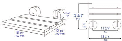 ALFI brand ABS16R-BM Black Matte 16" Wide Foldable Teak Shower Seat with Round Hardware