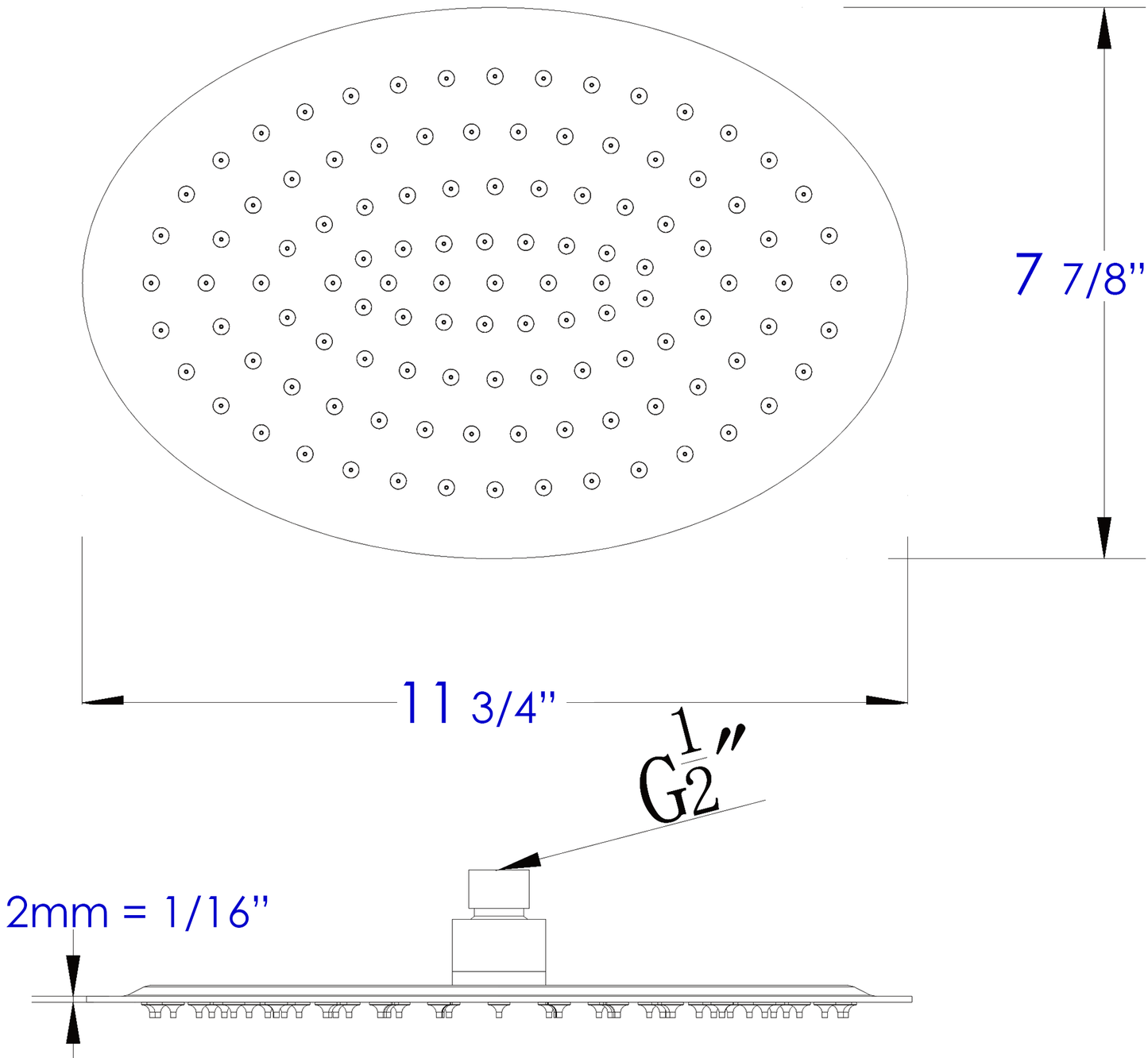 ALFI brand RAIN128-PSS 12" Oval Polished Solid Stainless Steel Ultra Thin Rain Shower Head