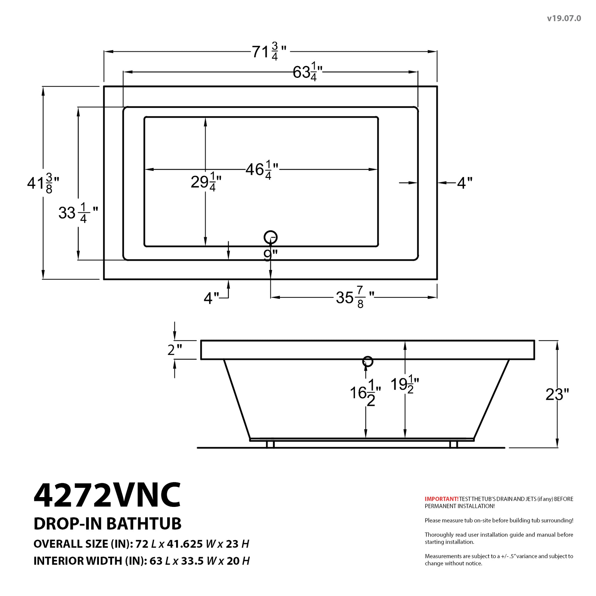 Atlantis Whirlpools Venetian 42 x 72 Rectangular Air Jetted Bathtub