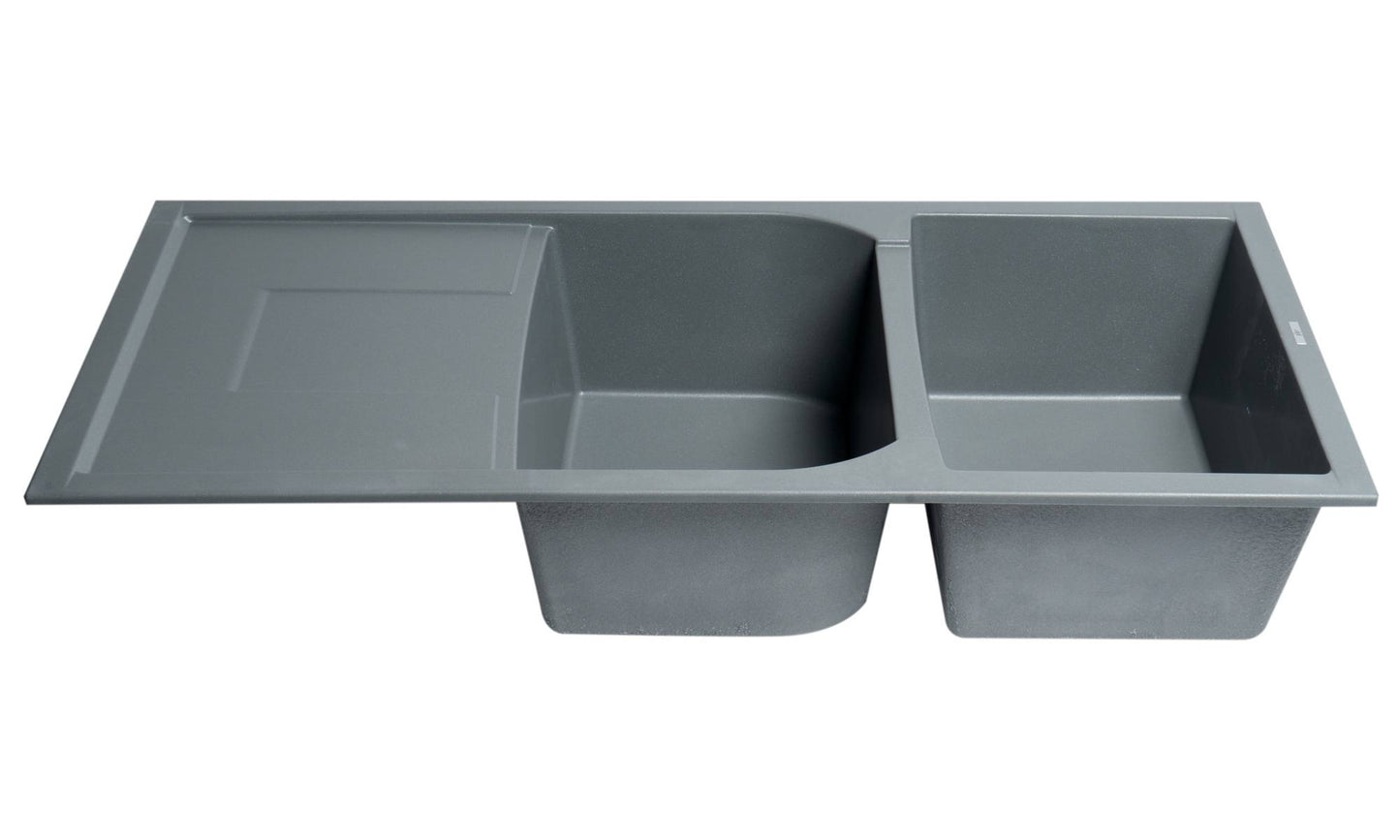 ALFI brand AB4620DI-T Titanium 46" Double Bowl Granite Composite Kitchen Sink with Drainboard