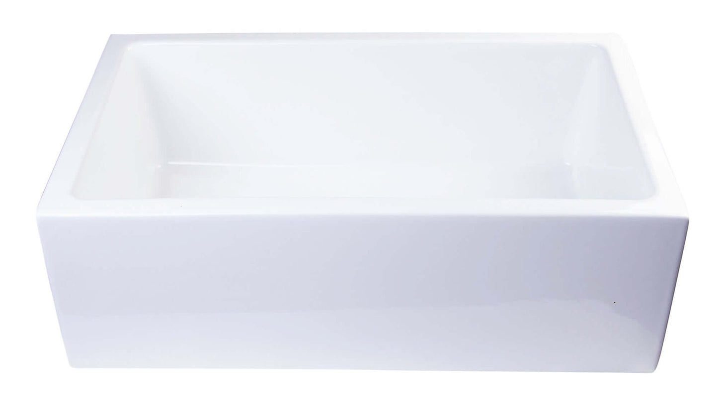 ALFI brand AB3018SB-W  30" White Smooth Apron Solid Thick Wall Fireclay Single Bowl Farm Sink