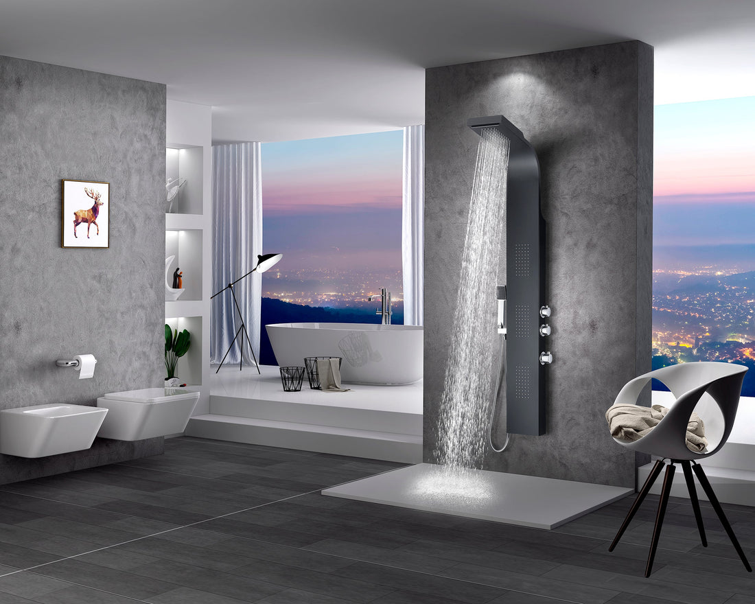Level Series 66 in. Full Body Shower Panel System with Heavy Rain Shower and Spray Wand in Black