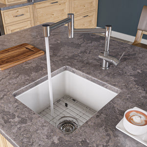 ALFI brand ABF1818S-W White Square 18" x 18" Undermount / Drop In Fireclay Prep Sink