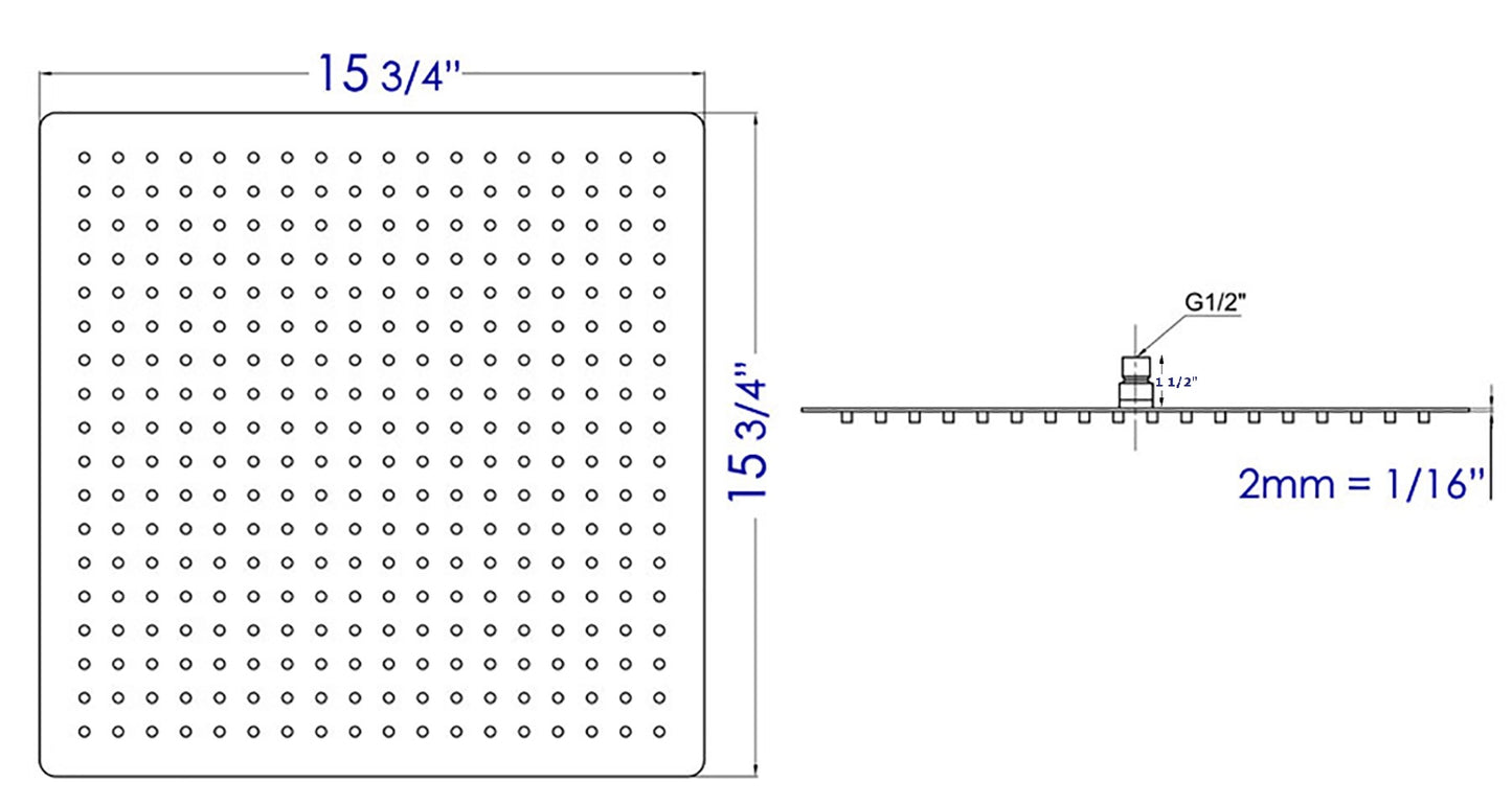 ALFI brand RAIN16S-PSS Solid Polished Stainless Steel 16" Square Ultra Thin Rain Shower Head