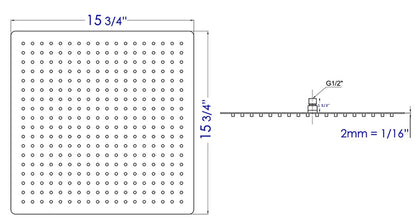 ALFI brand RAIN16S-BSS Solid Brushed Stainless Steel 16" Square Ultra Thin Rain Shower Head