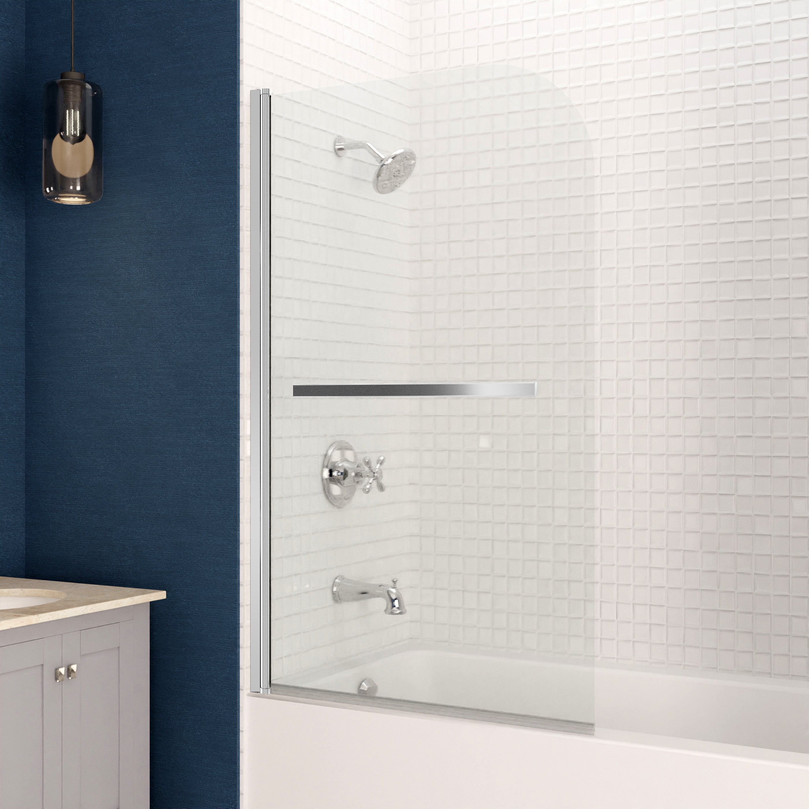 Myth 34 in. x 58 in. Frameless Tub Door with TSUNAMI GUARD