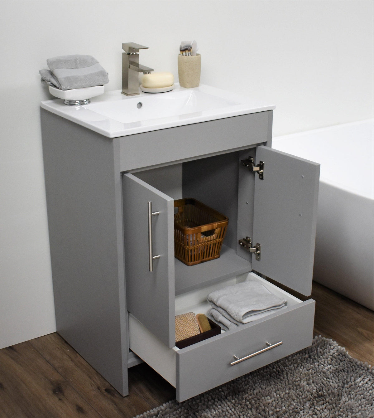 Volpa USA Pacific 24" Modern Soft Grey Bathroom Vanity MTD-3124G-14 AOS