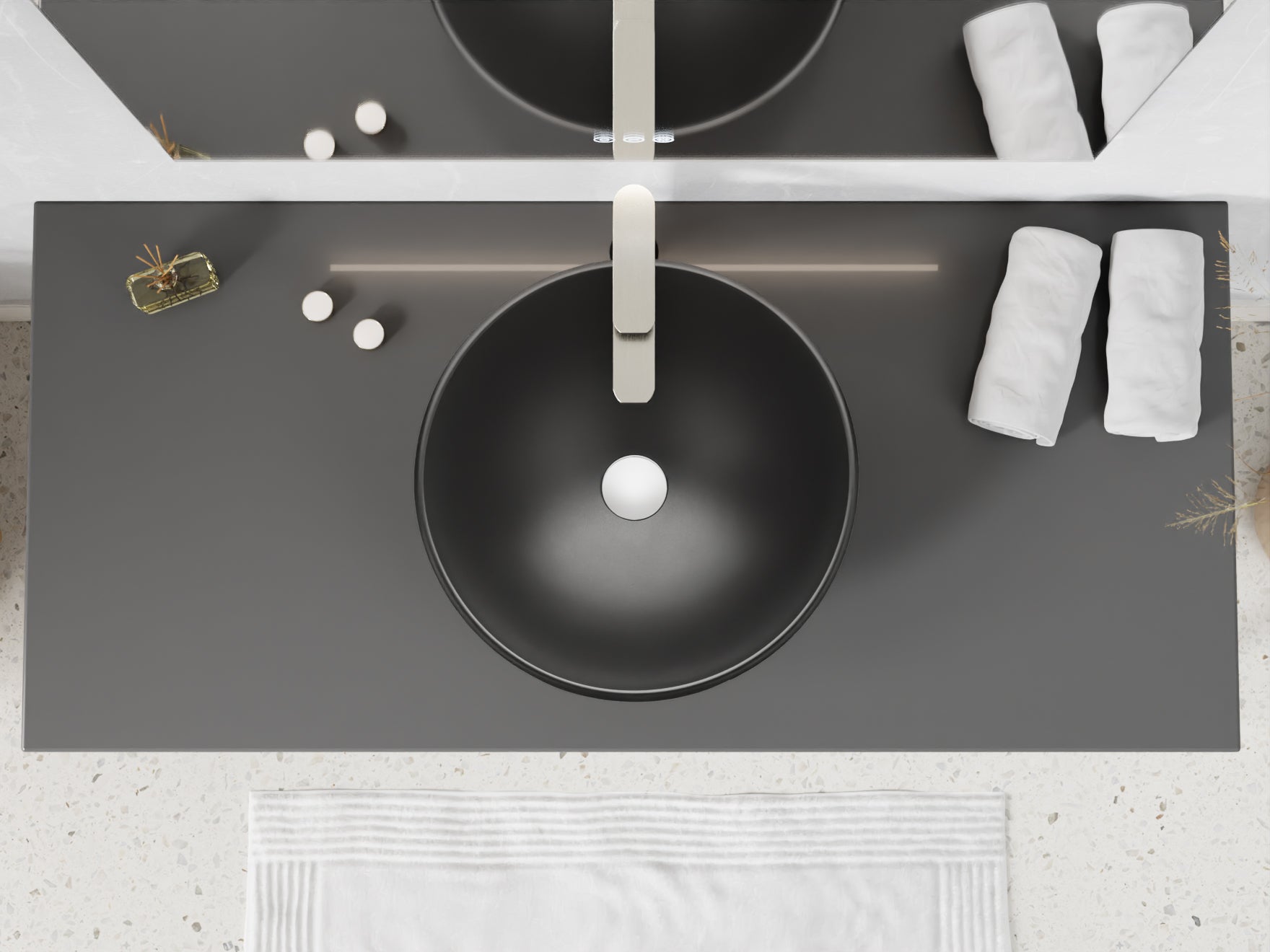 Amalfi Round Glass Vessel Bathroom Sink with Matte Black Finish