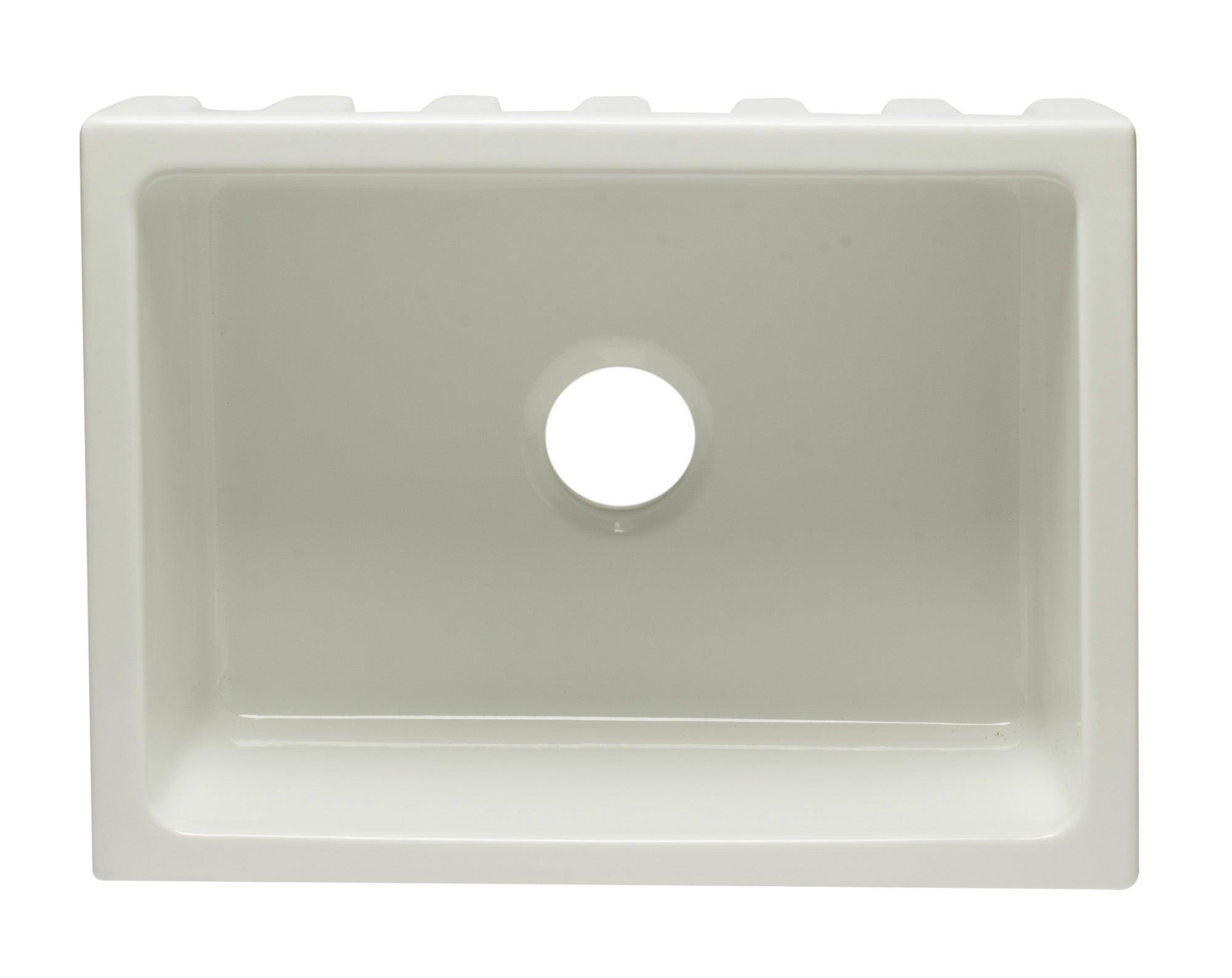 ALFI brand AB2418HS-B 24 inch Biscuit Reversible Smooth / Fluted Single Bowl Fireclay Farm Sink