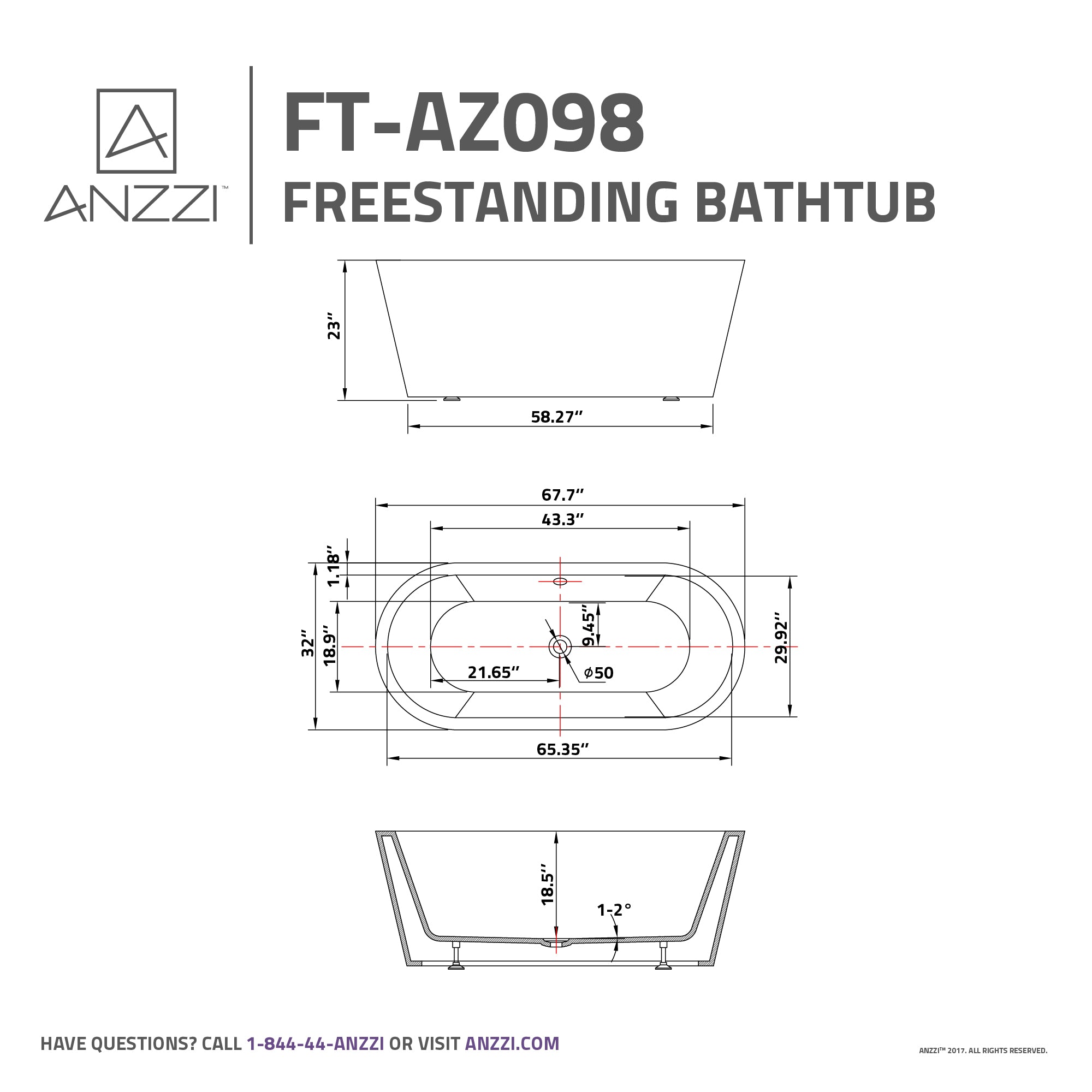 Chand 67 in. Acrylic Flatbottom Freestanding Bathtub
