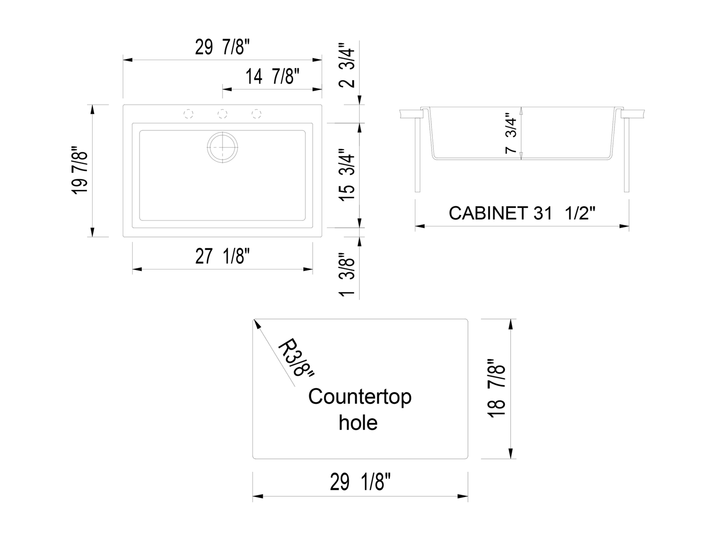 ALFI brand AB3020DI-W White 30" Drop-In Single Bowl Granite Composite Kitchen Sink