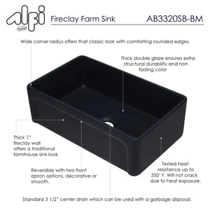ALFI brand AB3320SB-BM 33 inch Black Reversible Single Fireclay Farmhouse Kitchen Sink