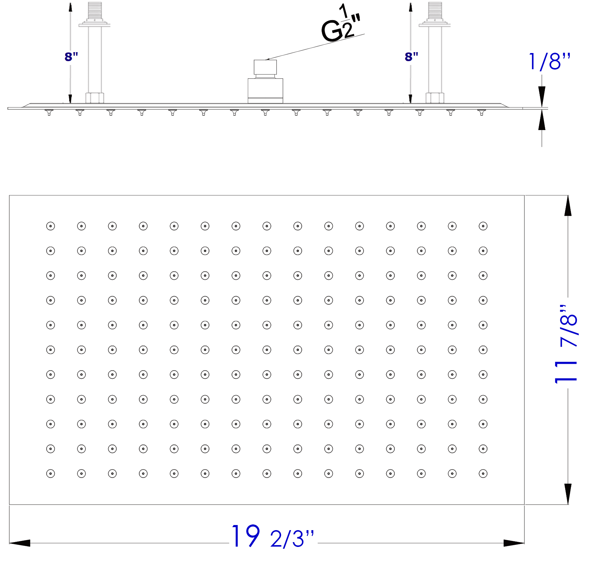 ALFI brand RAIN2012-BSS 20" Rectangular Brushed Solid Stainless Steel Ultra Thin Rain Shower Head