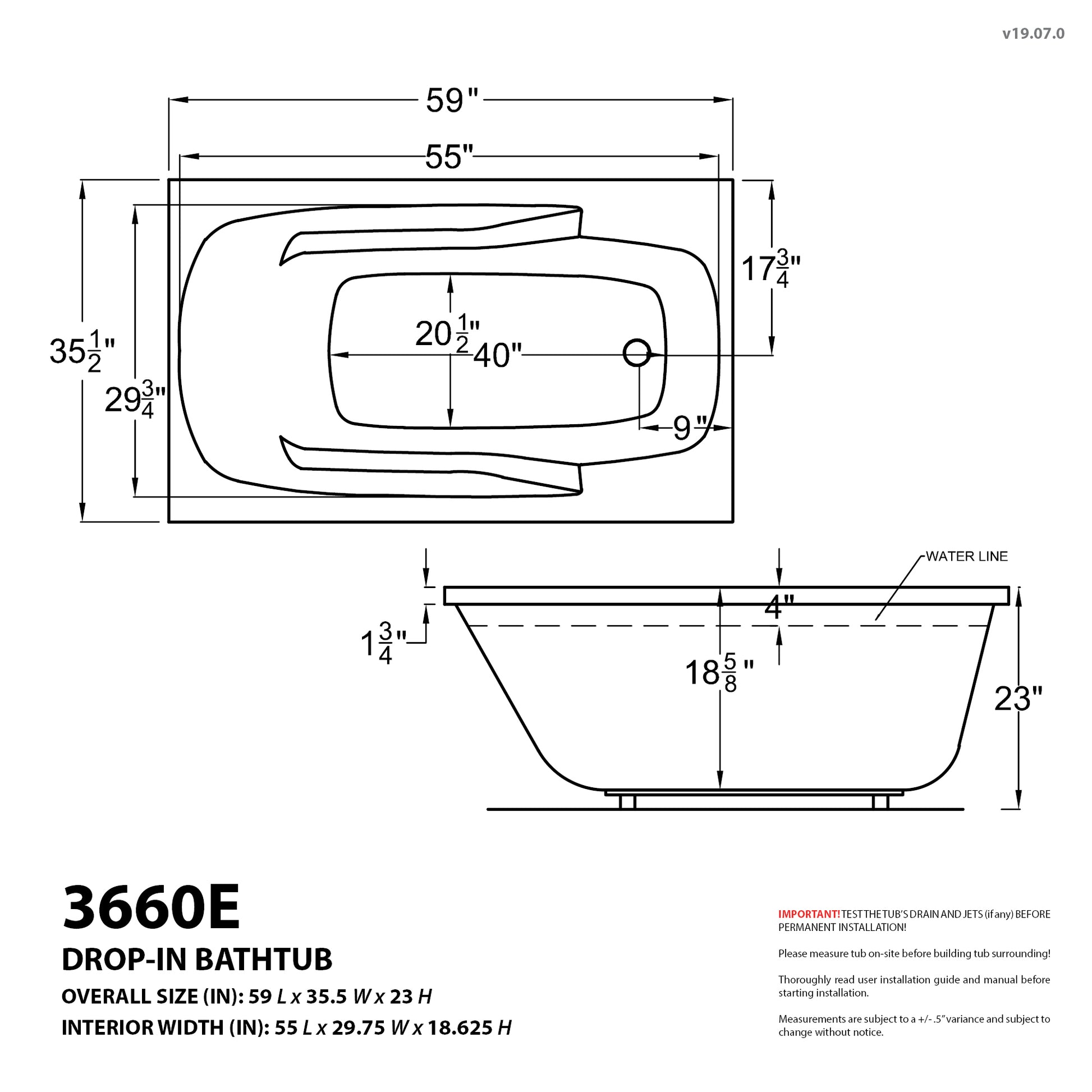 Atlantis Whirlpools Eros 36 x 60 Rectangular Air & Whirlpool Jetted Bathtub