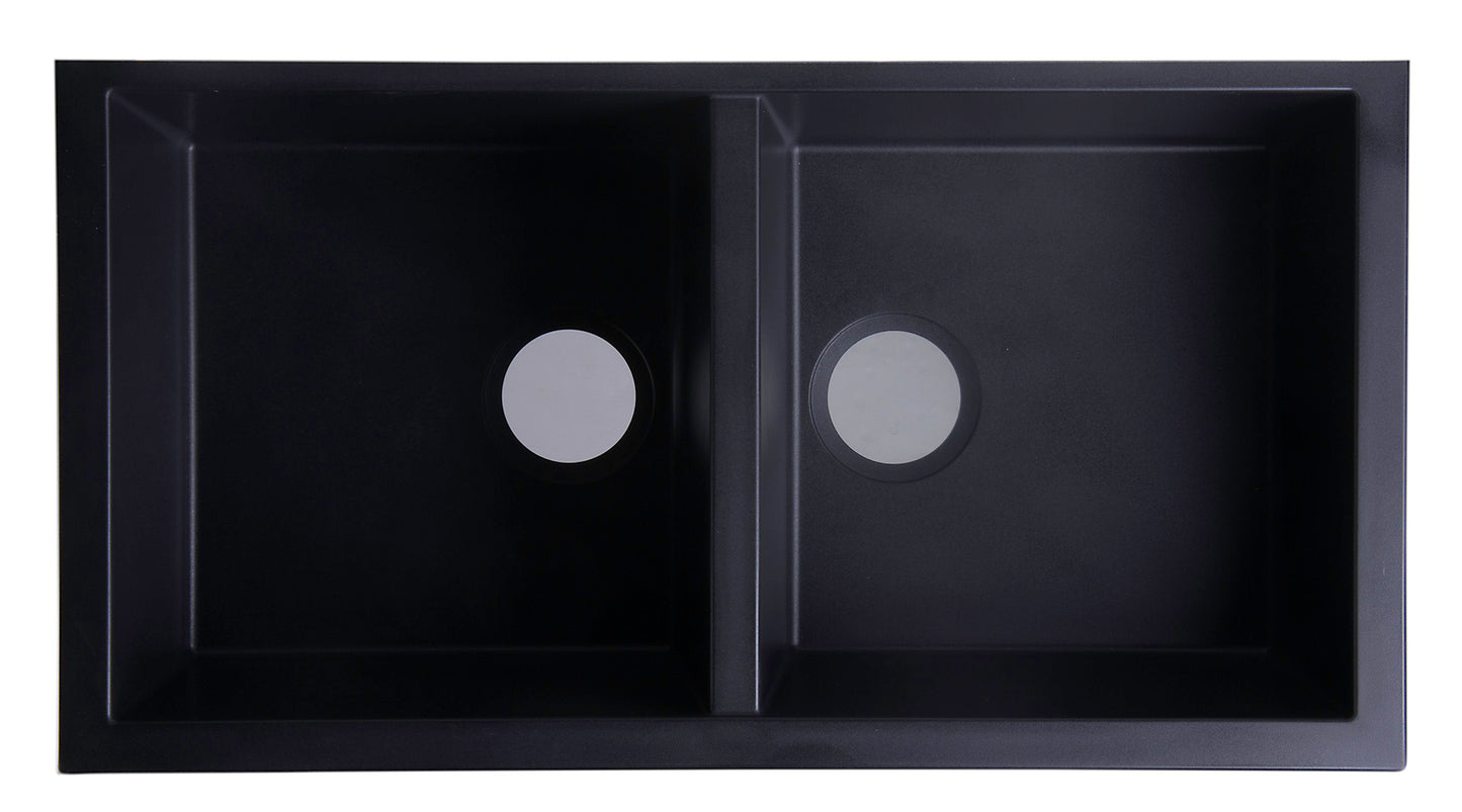 ALFI brand AB3420UM-BLA Black 34" Undermount Double Bowl Granite Composite Kitchen Sink