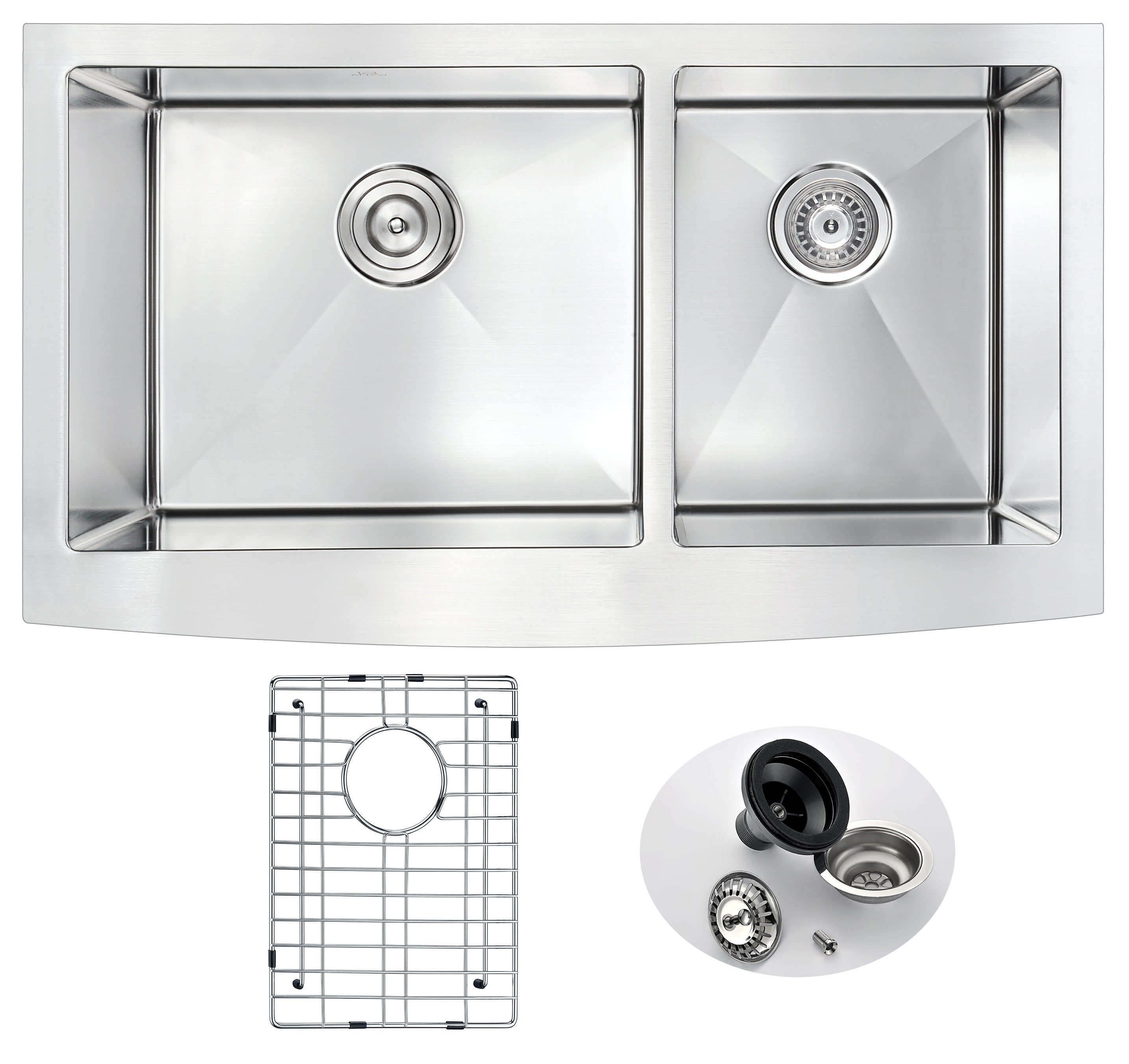 Elysian Farmhouse Stainless Steel 33 in. 0-Hole 60/40 Double Bowl Kitchen Sink in Brushed Satin