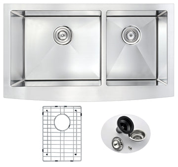 Elysian Farmhouse Stainless Steel 33 in. 0-Hole 60/40 Double Bowl Kitchen Sink in Brushed Satin