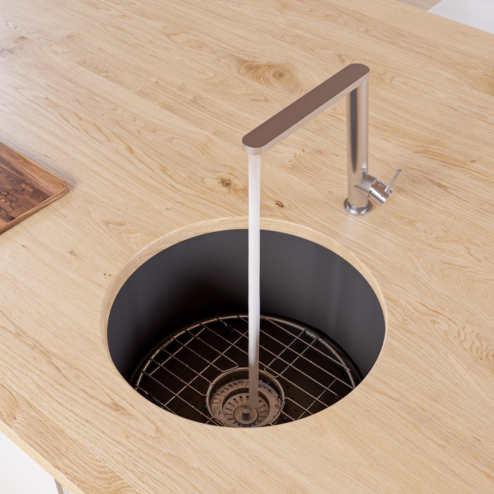 ALFI brand ABF1818R-BM Black Matte Round 18" x 18" Undermount / Drop In Fireclay Prep Sink