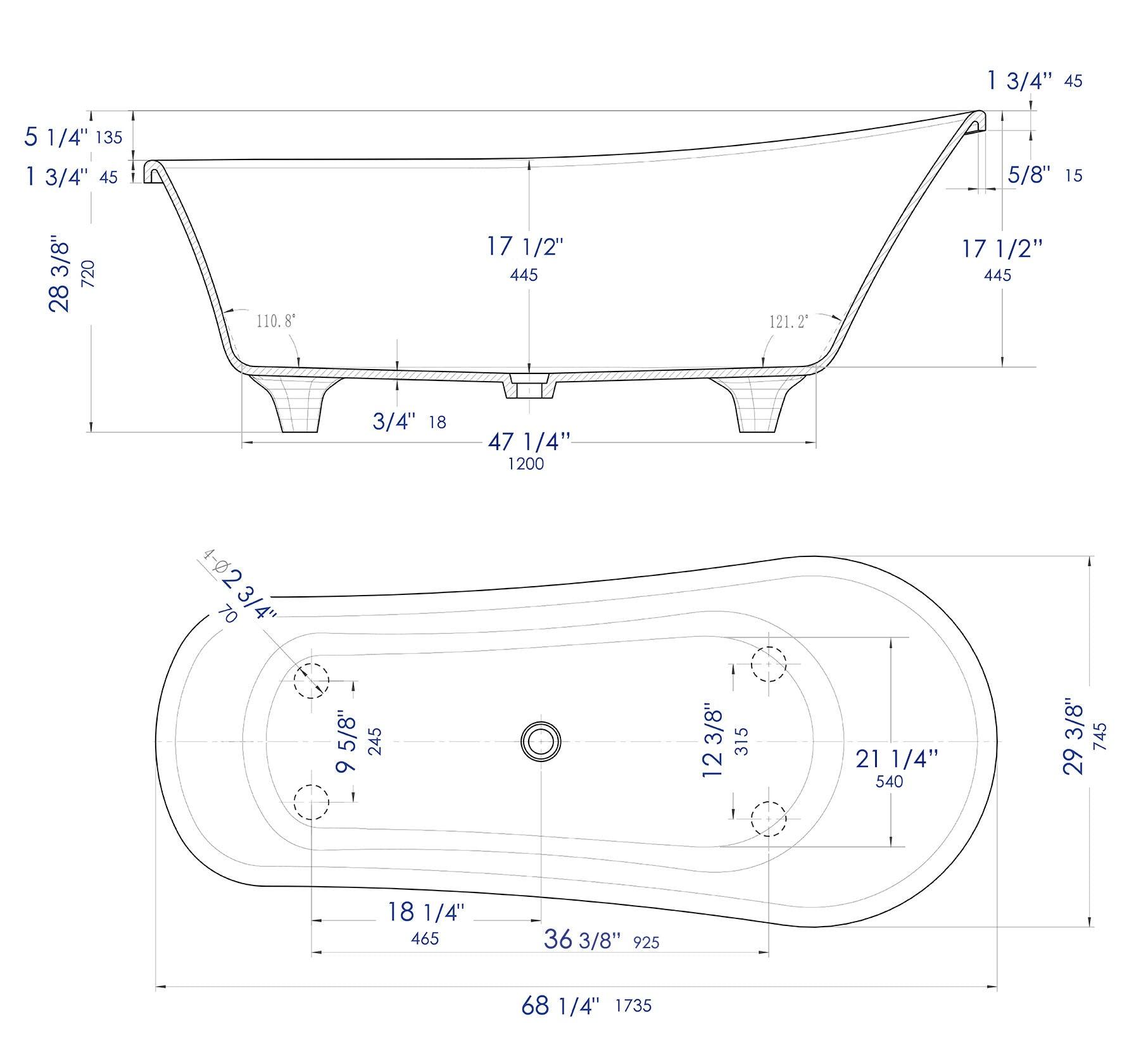 ALFI brand AB9960 67" White Matte Clawfoot Solid Surface Resin Bathtub