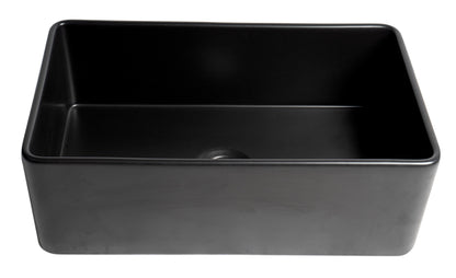 ALFI brand ABF3018-BM Black Matte Smooth Apron 30" x 18" Single Bowl Fireclay Farm Sink