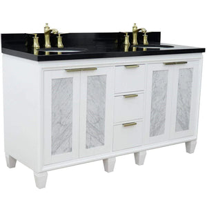 Bellaterra White 61" Wood Double Vanity  Black Top 400990-61D-WH Oval