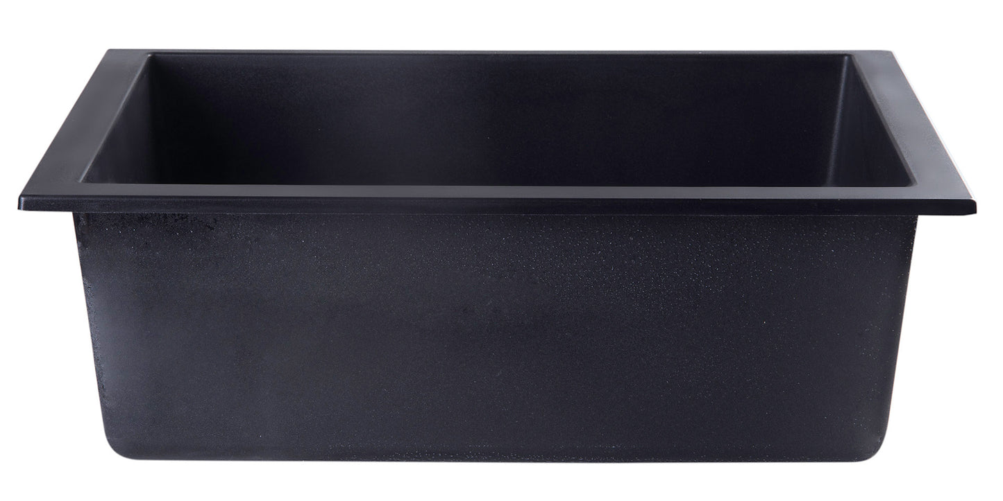 ALFI brand AB2420UM-BLA Black 24" Undermount Single Bowl Granite Composite Kitchen Sink