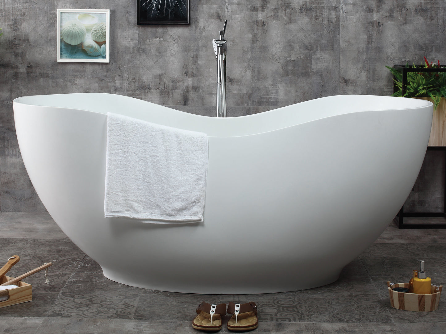 ALFI brand AB9949 66" White Solid Surface Smooth Resin Soaking Bathtub