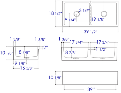 ALFI brand AB3918DB-B 39" Biscuit Smooth Apron Thick Wall Fireclay Double Bowl Farm Sink