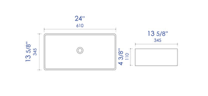 ALFI brand ABC902-W White 24" Modern Rectangular Above Mount Ceramic Sink