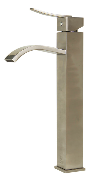 ALFI brand AB1158-BN Tall Brushed Nickel Tall Square Body Curved Spout Single Lever Bathroom Faucet