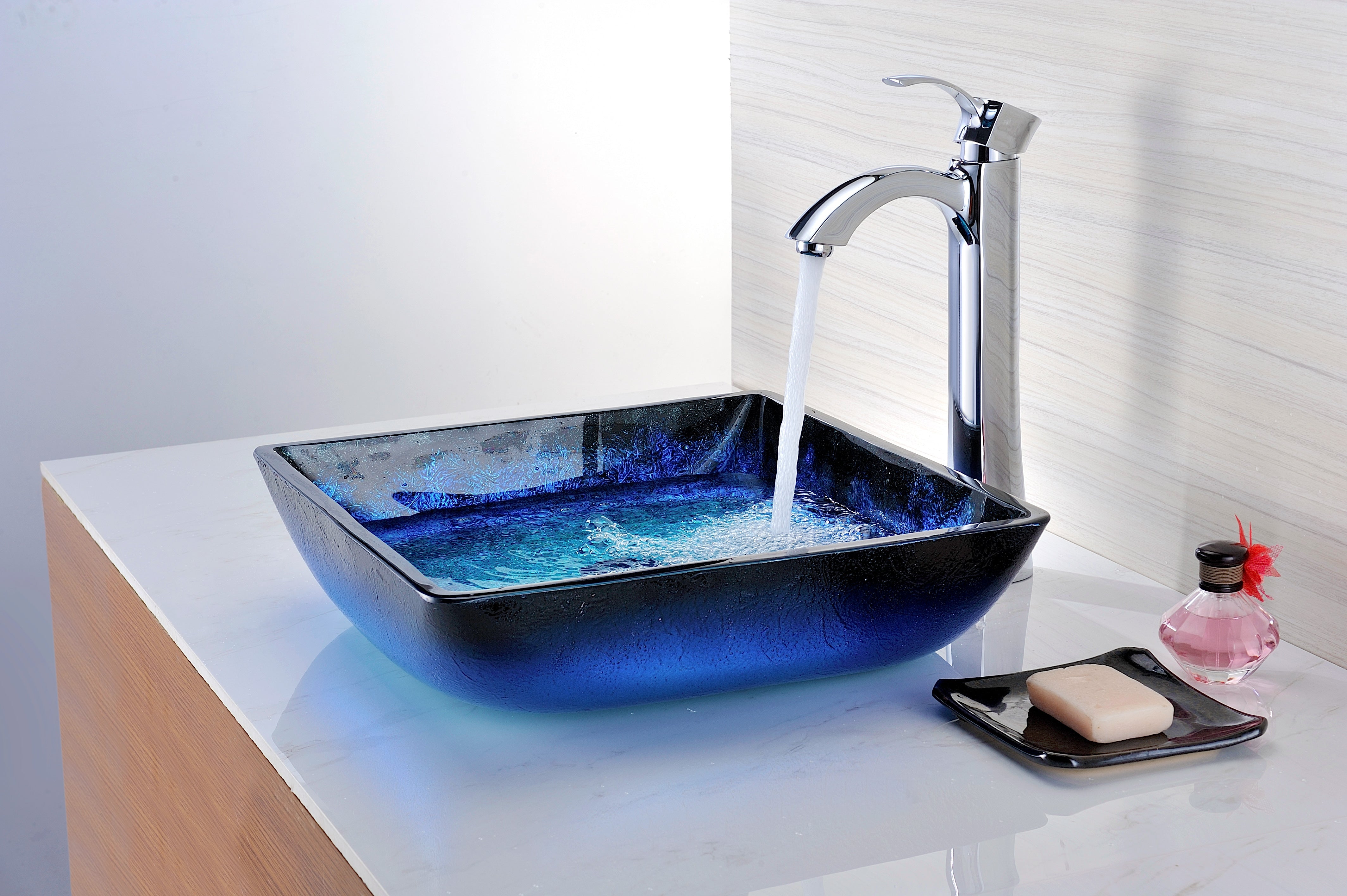 Viace Series Deco-Glass Vessel Sink in Blazing Blue