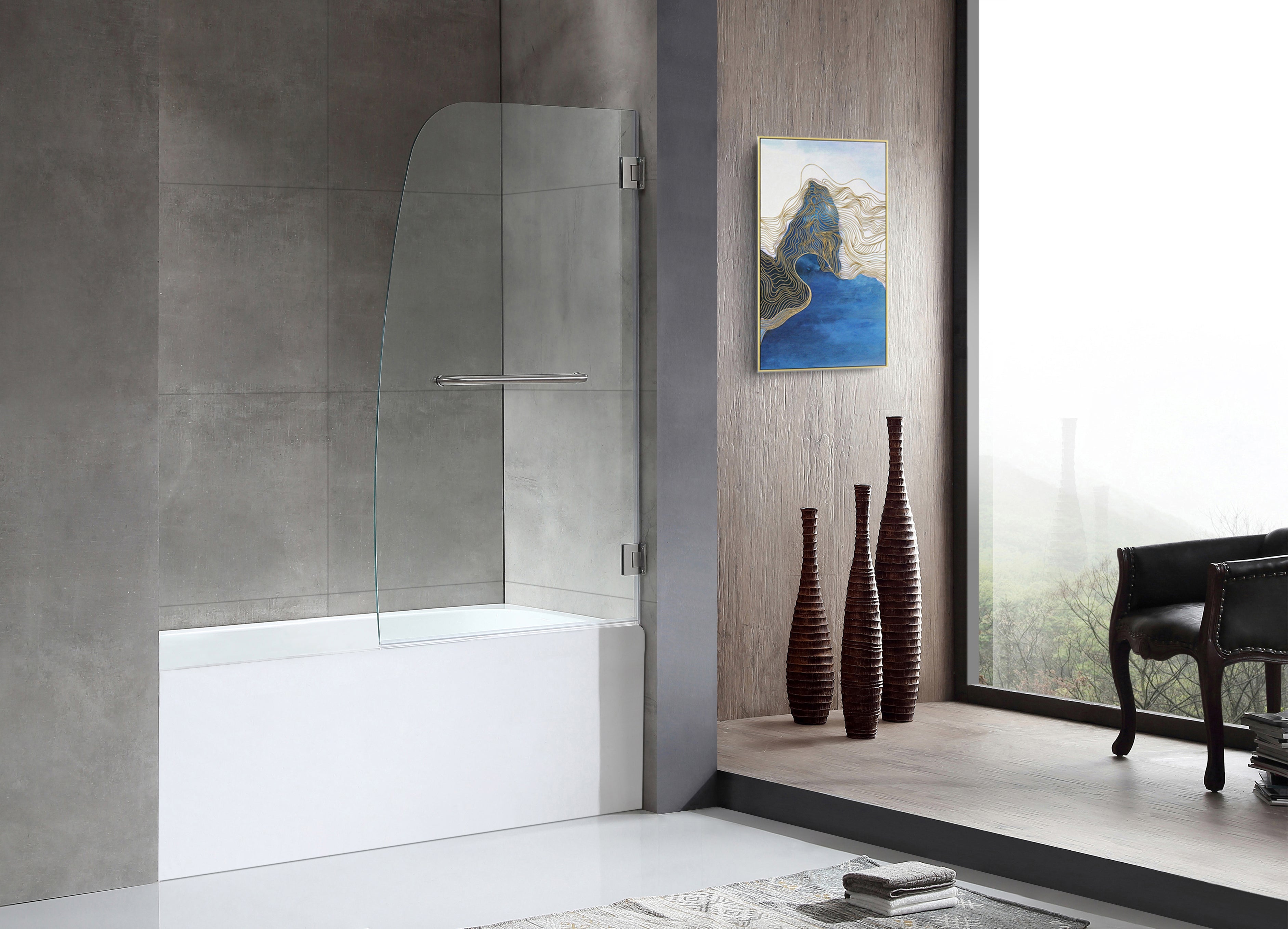 Anzzi 5 ft. Acrylic Rectangle Tub in White With 34 in. by 58 in. Frameless Hinged Tub Door