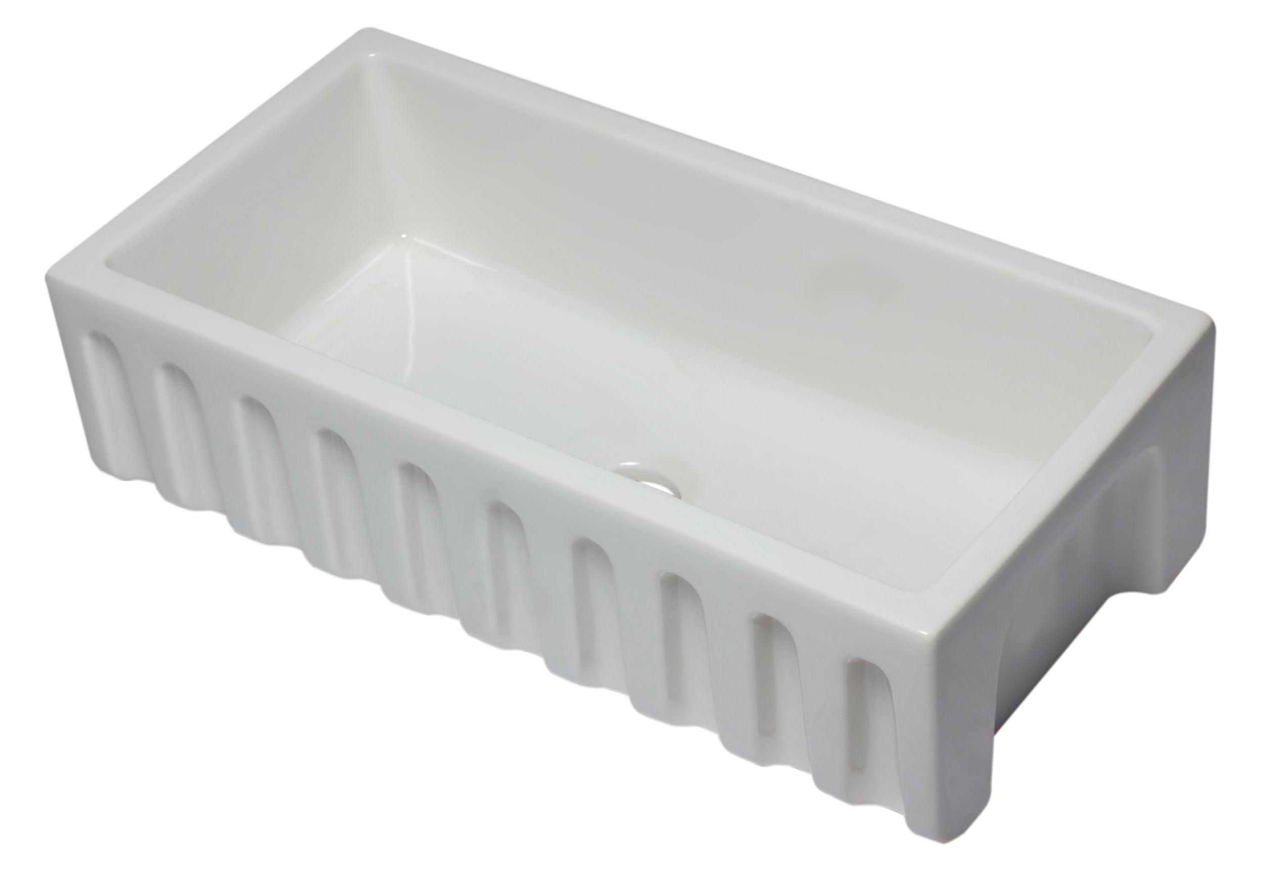 ALFI brand AB3618HS-W 36 inch White Reversible Smooth / Fluted Single Bowl Fireclay Farm Sink