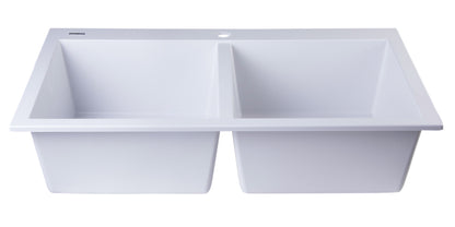 ALFI brand AB3420DI-W White 34" Drop-In Double Bowl Granite Composite Kitchen Sink