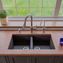 Load image into Gallery viewer, ALFI brand AB3420UM-BLA Black 34&quot; Undermount Double Bowl Granite Composite Kitchen Sink