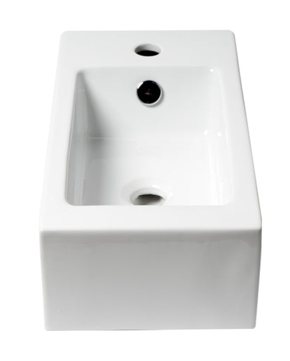 ALFI brand ABC116 White 20" Small Rectangular Wall Mounted Ceramic Sink with Faucet Hole