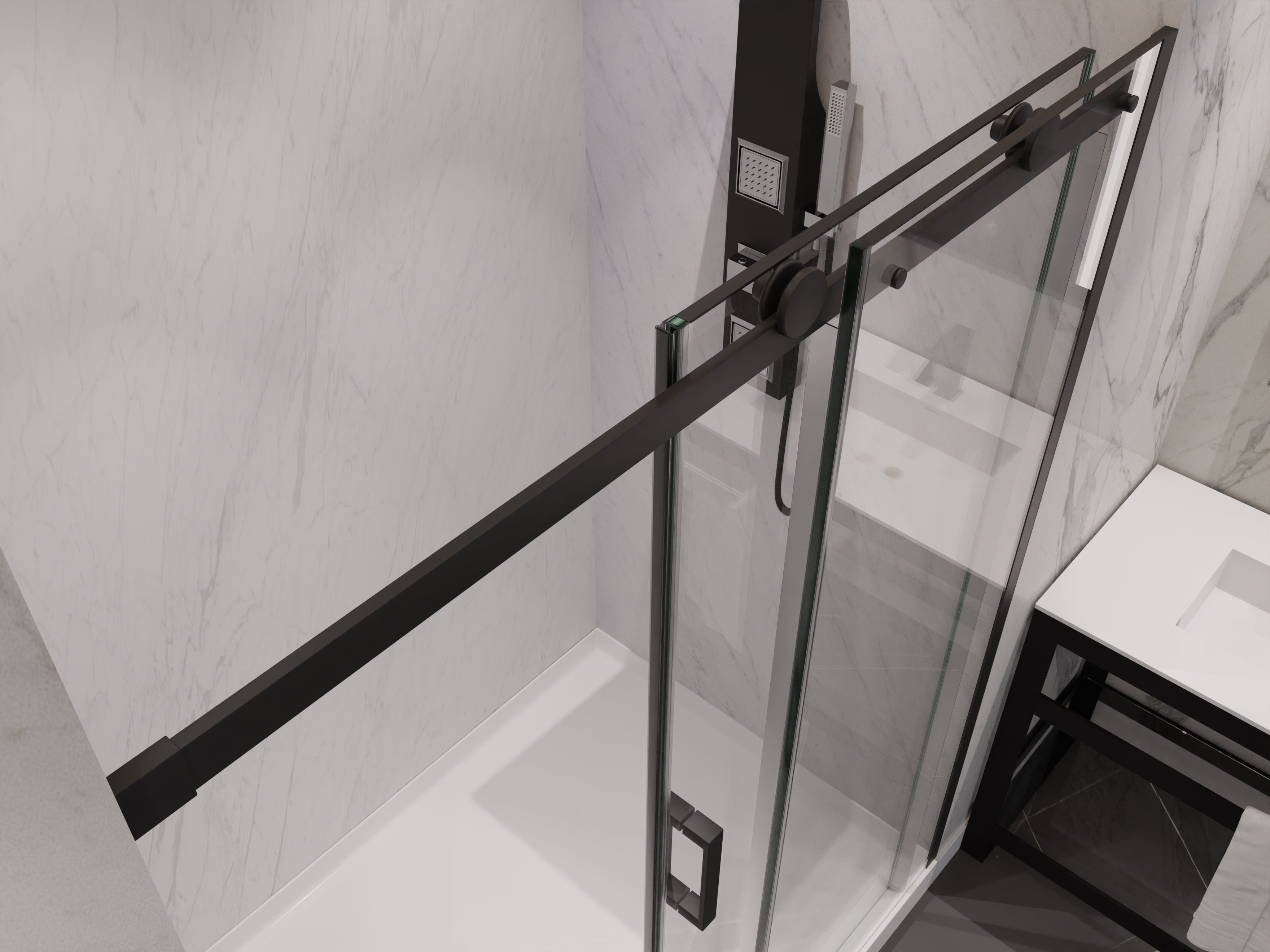 Rhodes Series 48 in. x 76 in. Frameless Sliding Shower Door with Handle