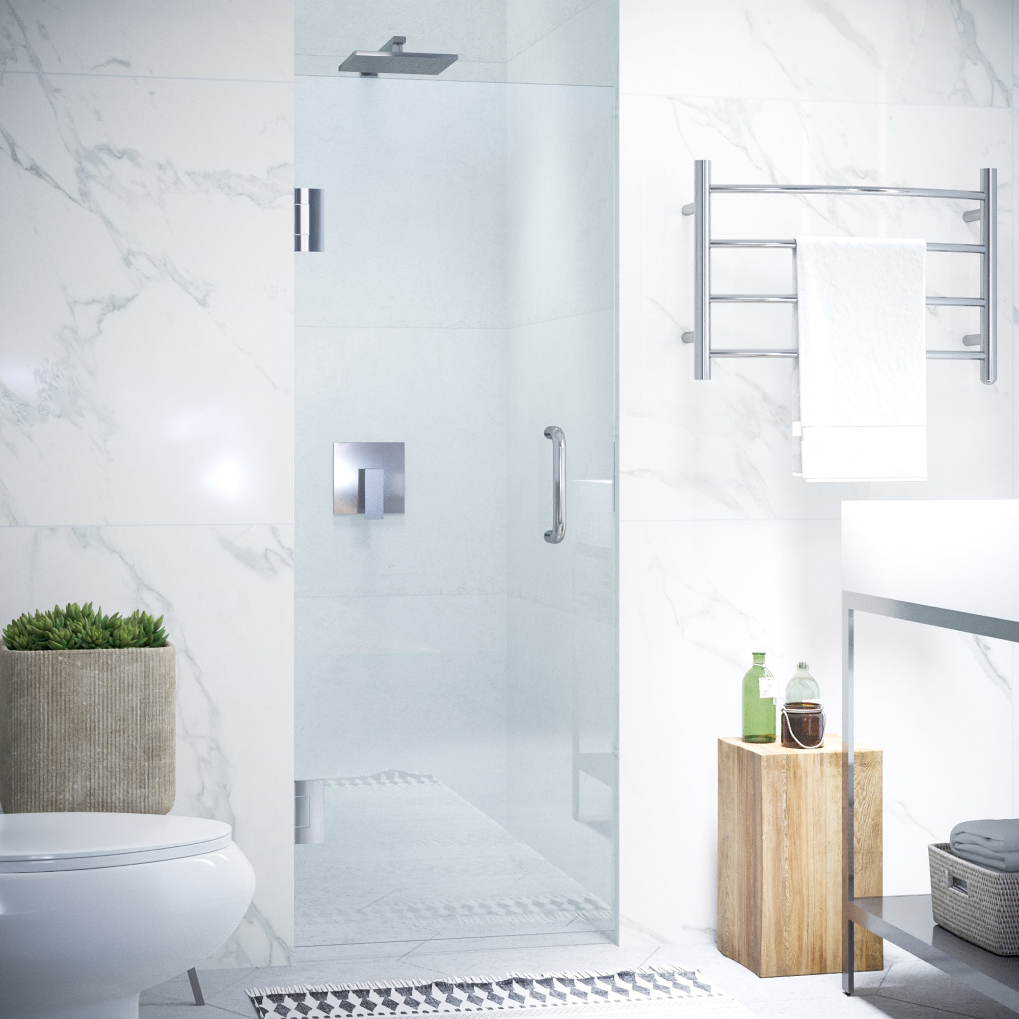 Fellow Series 24 in. by 72 in. Frameless Hinged shower door with Handle
