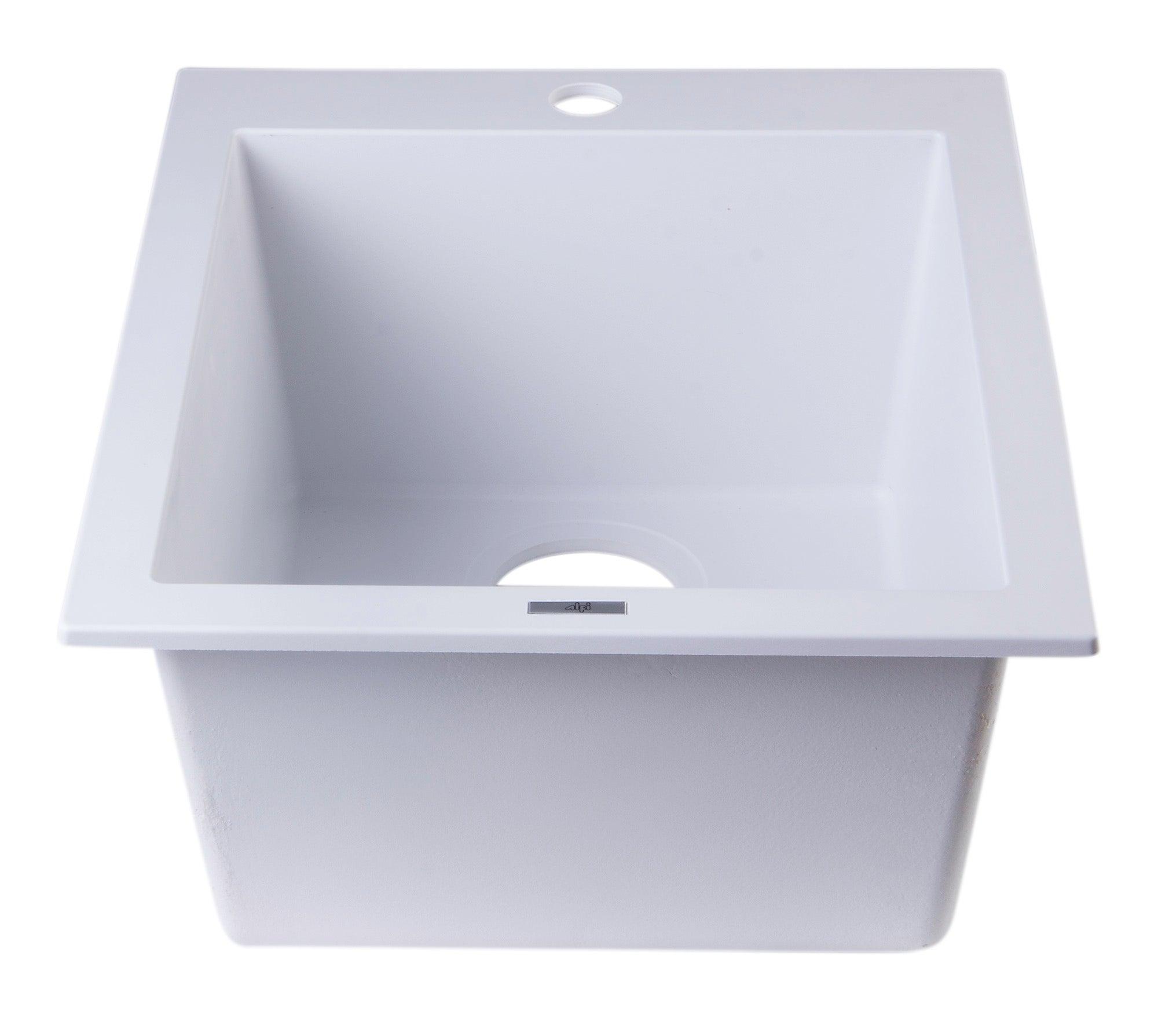 ALFI brand AB1720DI-W White 17" Drop-In Rectangular Granite Composite Kitchen Prep Sink
